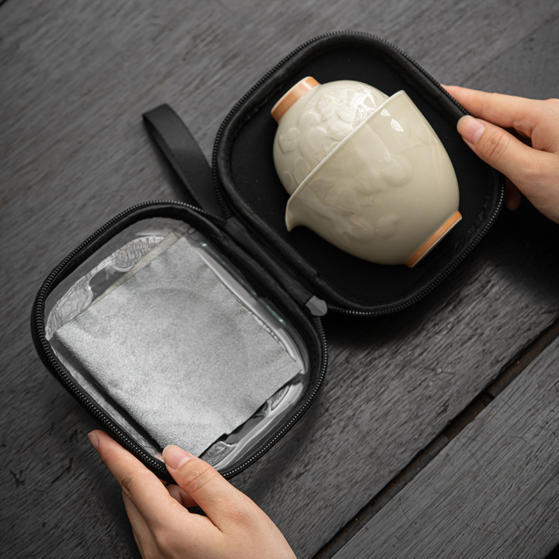 Persimmon Ruyi thực vật Tro Bộ trà du lịch Bộ cốc khách nhanh Túi xách tay một bình hai cốc trà Kung Fu một người