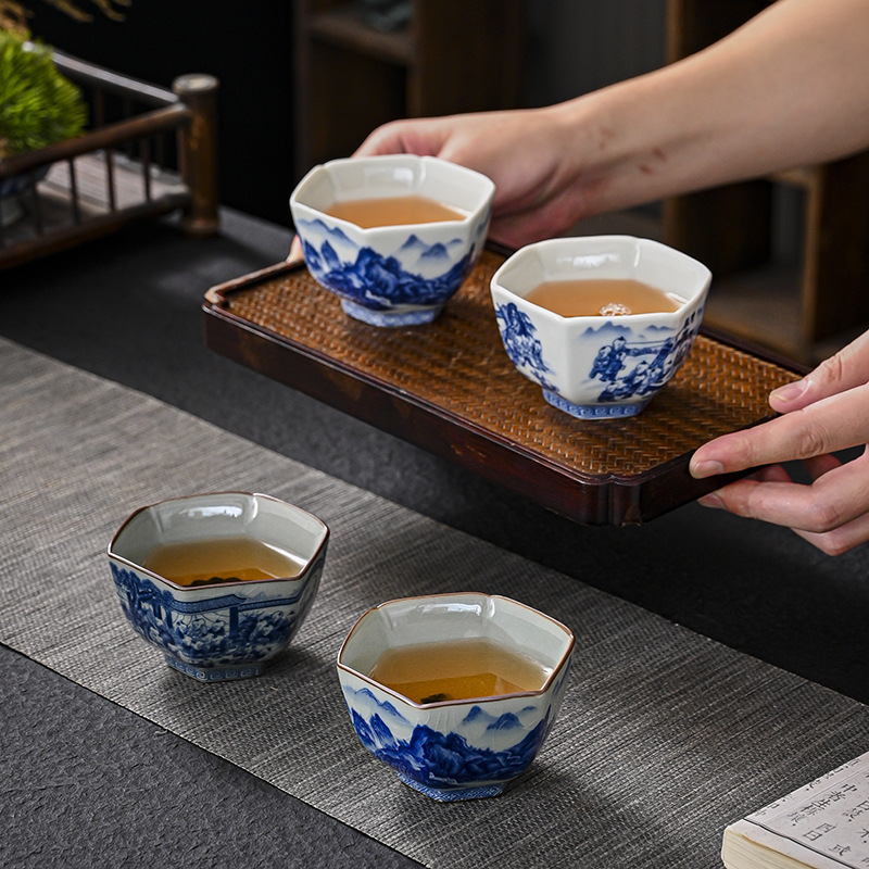 Cốc trà sứ trắng xanh cổ điển Jingdezhen bộ trà gốm sứ Kung Fu cốc chủ sở hữu cốc đơn sản phẩm đặc biệt cá nhân bán buôn cốc trà