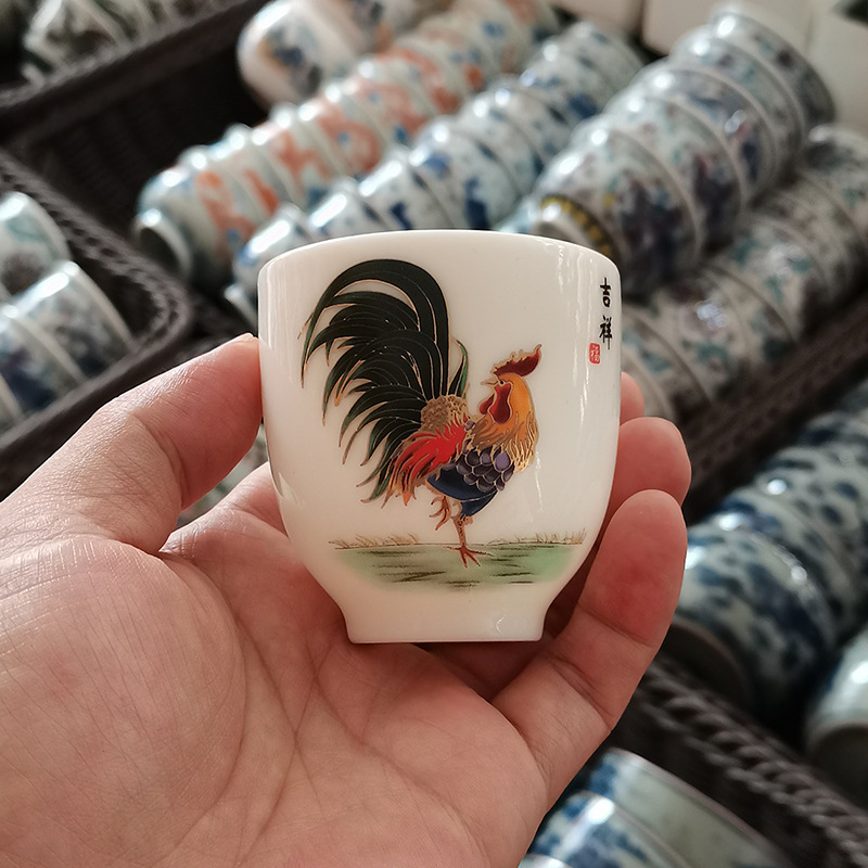 Cốc cốc gà gốm sứ Jingdezhen cốc chủ sở hữu ngọc bích cao cấp cốc trà bộ đồ trà cốc trà sứ trắng gia dụng cốc trà cảm giác cao cấp