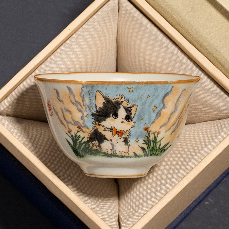 Cốc trà miệng mèo dễ thương Ruyao cốc chủ sở hữu cốc gốm sứ đặc biệt cá nhân cốc trà mở cốc trà men đá nứt