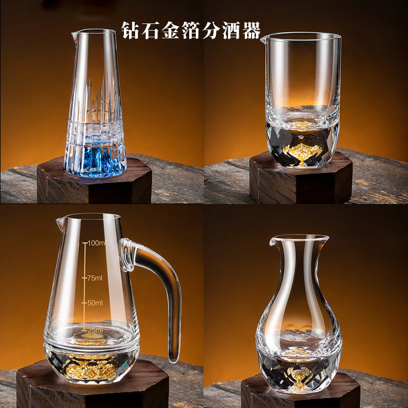 Nhà sản xuất bán buôn kim cương một mặt lá vàng rượu trắng chia rượu thủy tinh không chì sáng tạo cốc rượu dày
