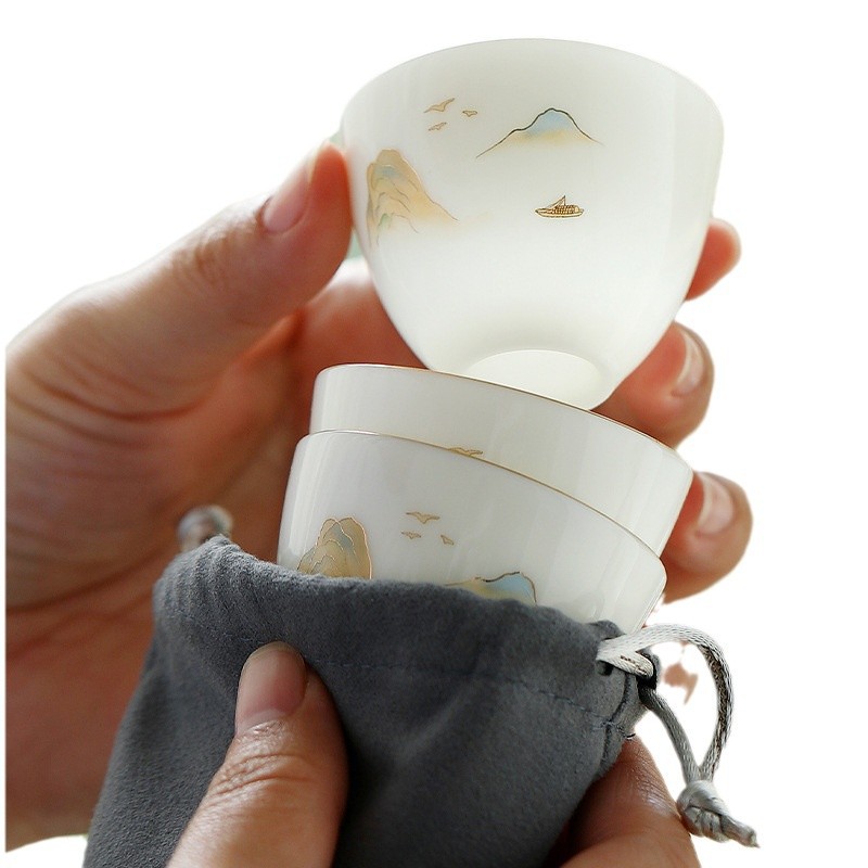 Bộ ấm trà du lịch cốc uống trà tiện lợi, một ấm ba cốc, thiết bị uống trà ngoài trời