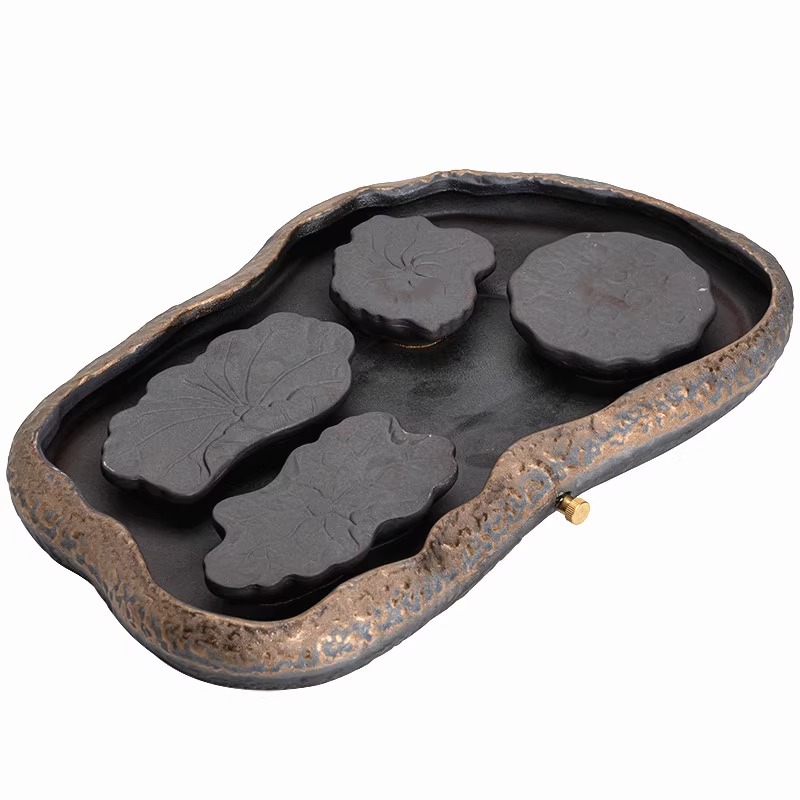 Khay trà kiểu Nhật, khay đựng nước bằng gốm, khay đựng bọt khô cỡ nhỏ, khay đựng trà Kung Fu, khay đựng ấm, khay đựng trà thiền gốm thô