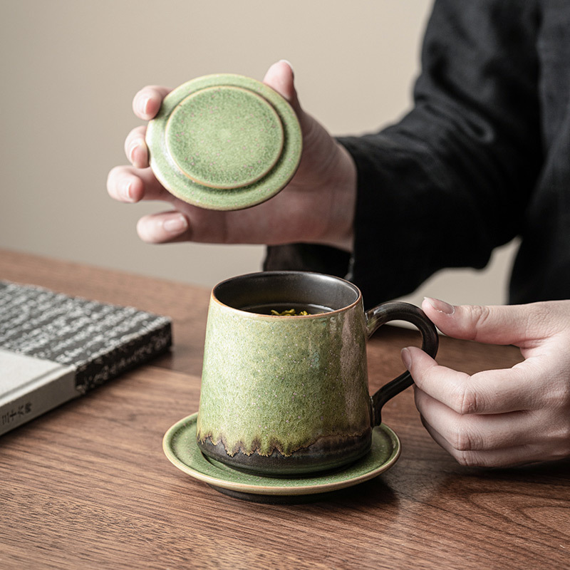 Cốc gốm biến đổi lò có nắp tách trà tách trà cốc pha trà có đĩa cốc nước văn phòng cá nhân LOGO