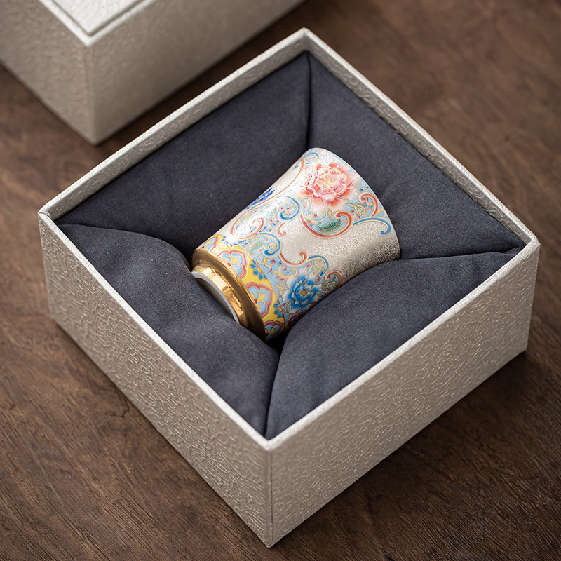 Bạc sterling cloisonné men màu đa hoa cốc chủ nhân phong cách cung điện cốc trà đơn cốc trà Kung Fu cốc trà cốc hương thơm