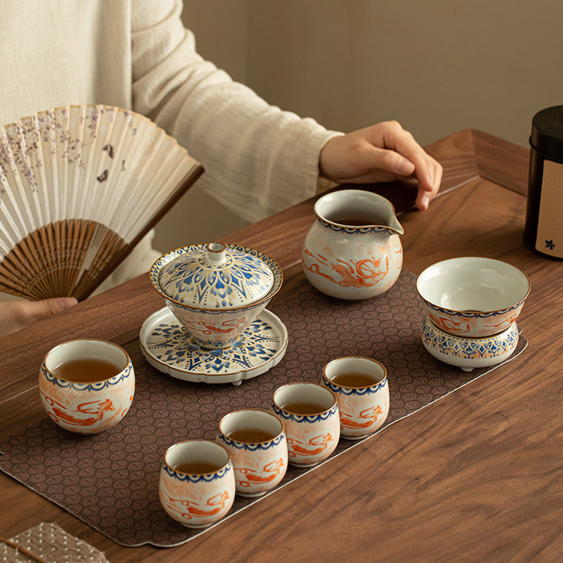 Ru Kiln Đôn Hoàng Feitian Nắp bát cốc trà Bộ đồ trà gốm sứ thủy triều phong cách pha trà bát sản phẩm cốc trà hộp quà công bằng