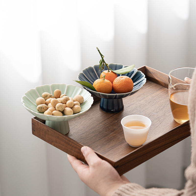 Đĩa trái cây chân cao cánh sen, đĩa giải khát gốm sứ gia dụng, đĩa ăn nhẹ trái cây sấy khô, đĩa ăn nhẹ, đĩa cưới Trà Đạo Thiền cổ điển