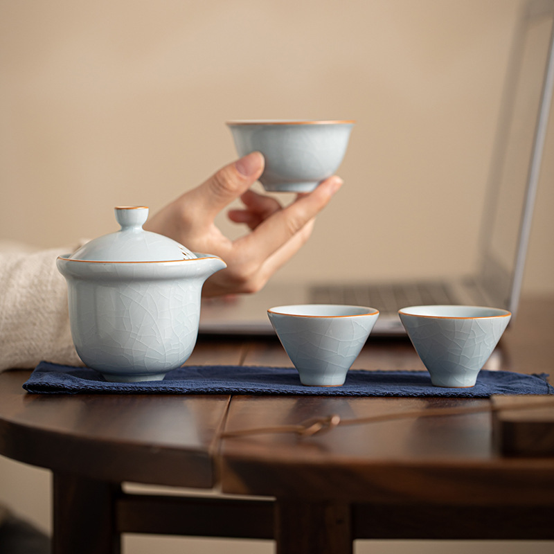 Bộ trà du lịch Ruyao, cốc khách nhanh, một ấm hai cốc, Bộ trà pha trà lưu trữ ngoài trời nhỏ, Bộ trà Kung Fu cầm tay