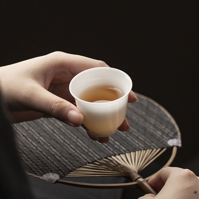 Cốc trà sứ trắng ngọc bích mỡ cừu loại băng cốc gốm sứ gia dụng cốc uống trà cốc đơn bộ trà Kung Fu gốm sứ Đức Hoa