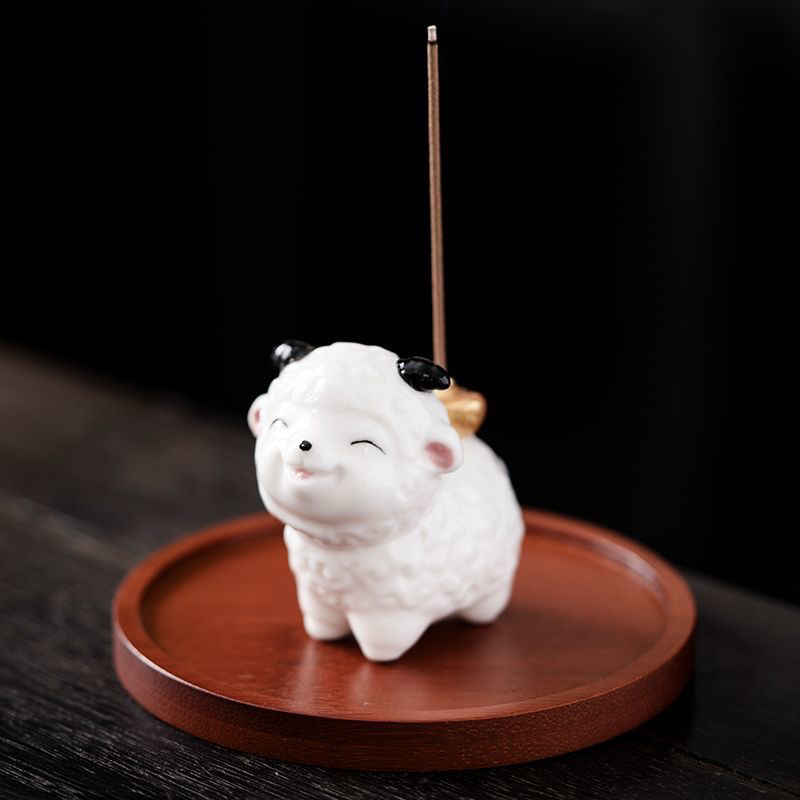 Cừu nhỏ hương đế khay hương gỗ đàn hương dọc gốm sứ hộ gia đình hương trong nhà đồ trang trí cao cấp