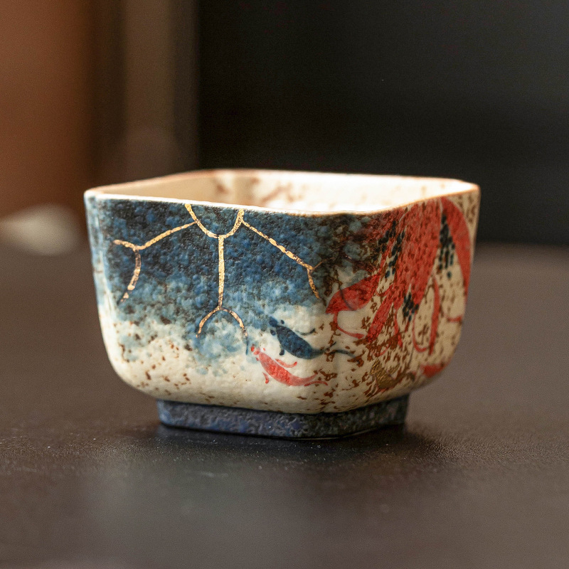 Cốc trà gốm đỏ đá lửa trắng, cốc chủ nhân, cốc uống trà đãi khách gia dụng, cốc trà Kung Fu kiểu Trung Quốc sáng tạo, cốc vuông