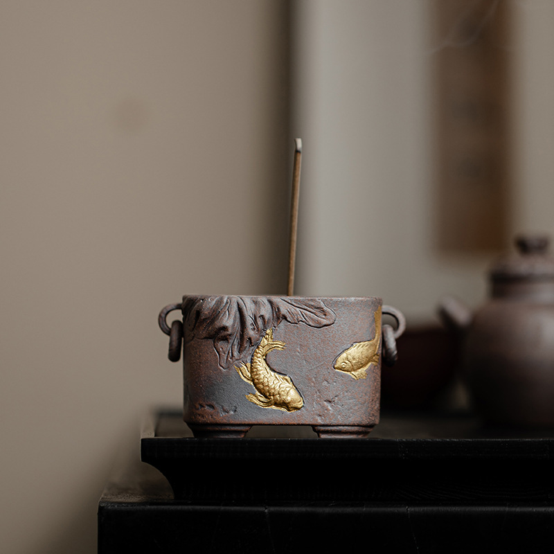 Lư hương Koi, lư hương kiểu Trung Quốc, lư hương bốn chân, lư hương, đồ trang trí để bàn phòng khách gia dụng, phụ kiện bộ trà Kung Fu