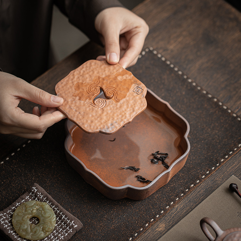 Ấm mây tốt lành bùn đá cũ, ấm chén gốm sứ cổ điển, ấm chén, đệm ấm, bàn trà nhỏ trữ nước, khay pha khô, dụng cụ trà Kung Fu