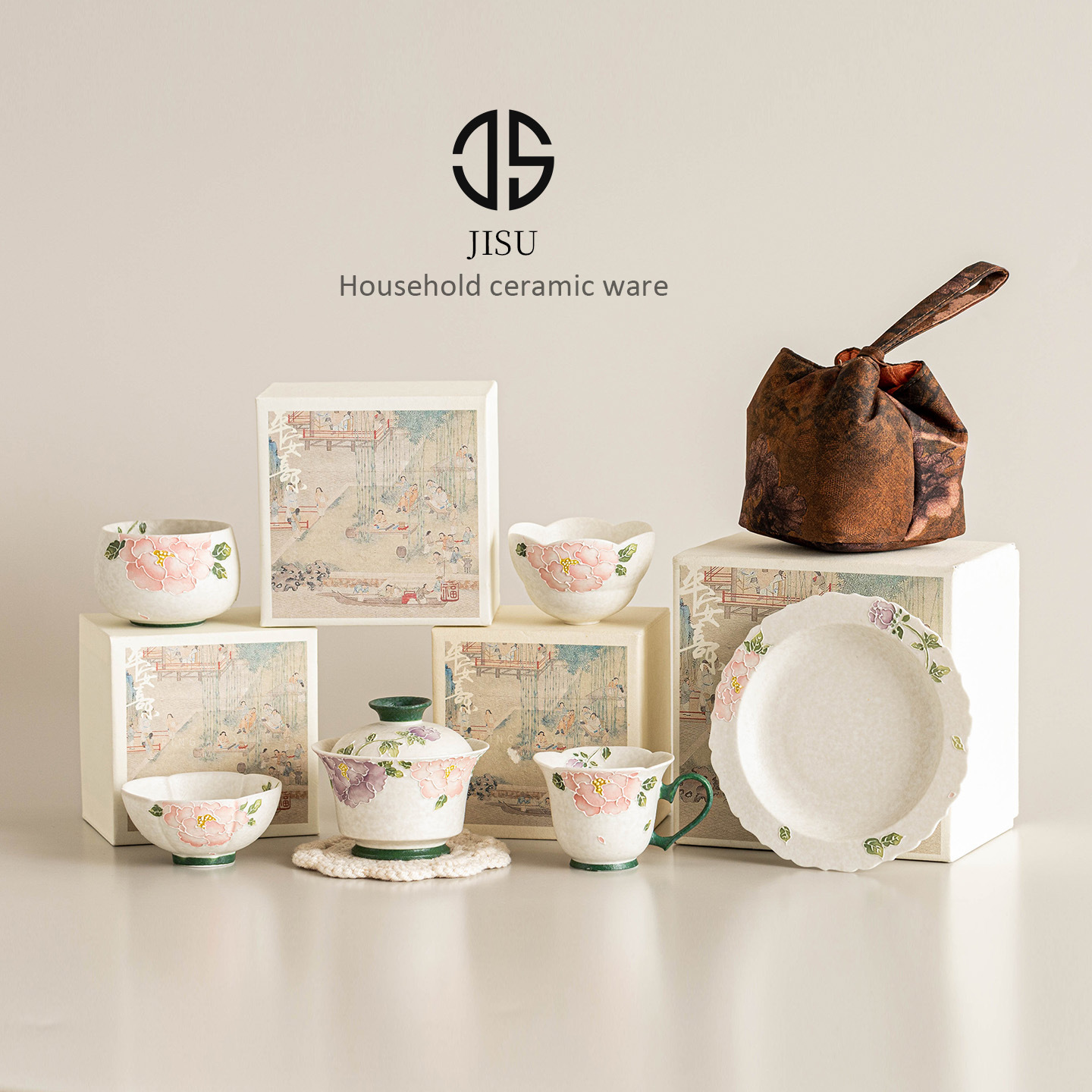 Bộ ấm trà Kung Fu màu trắng mỏ đá, cốc chủ nhân chạm khắc hoa mẫu đơn, cốc uống trà gia dụng có giá trị cao, cốc trà gốm sứ, cốc trà