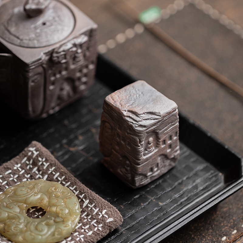 Nắp đậy bóng thiền bùn đá cũ, giá đỡ nắp ấm gia dụng bằng gốm sứ, phụ kiện bộ trà kungfu, đồ trang trí để bàn, thú trà chơi trà