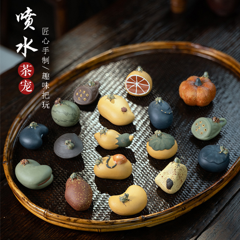 Đồ trang trí thú cưng phun nước cát tím bán buôn, thú cưng pha trà mini sáng tạo, đồ chơi pha trà, khay trà, đồ trang trí bàn trà nghệ thuật