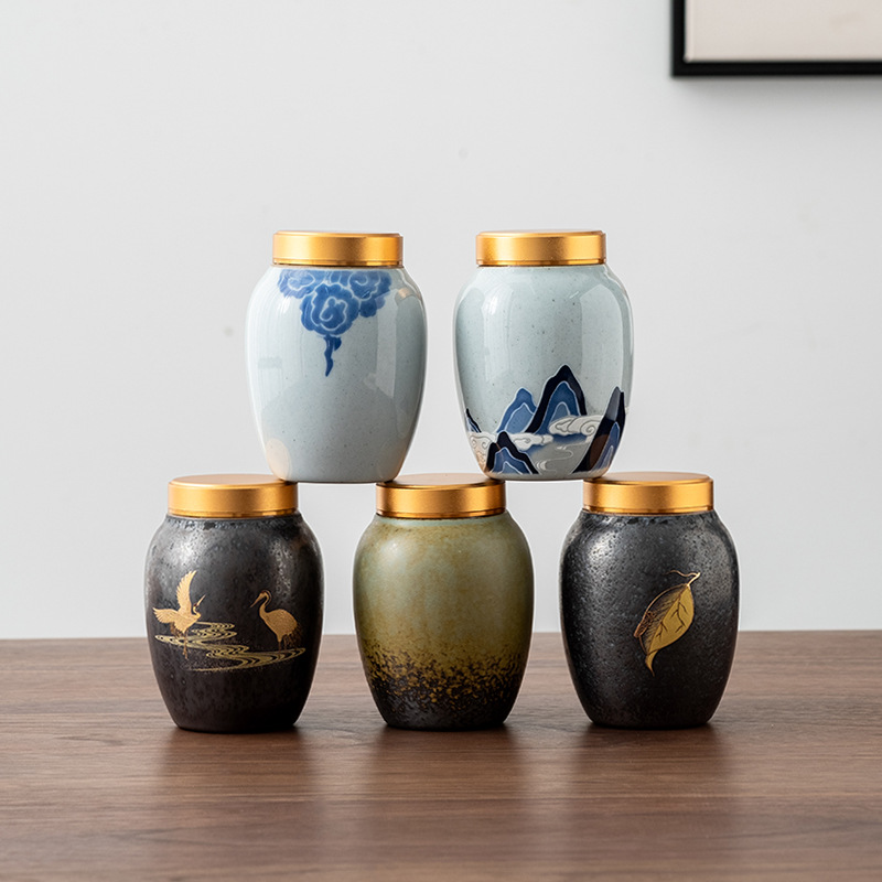 Hũ đựng trà gốm sứ hũ đựng trà nhỏ chống ẩm hũ đựng đồ gia dụng