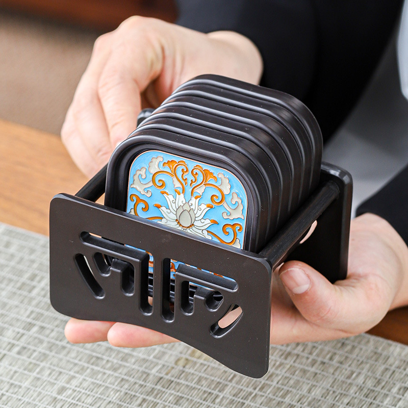 Retro giả men màu cách nhiệt chống bỏng Coaster văn phòng cao cấp Kung Fu trà trà giữ cốc Coaster