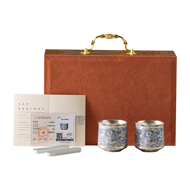 Bộ cốc mạ bạc họa tiết hoa sen, cốc chủ, cốc trà, cốc trà cá nhân gia đình, cốc trà gốm, bộ trà Kung Fu