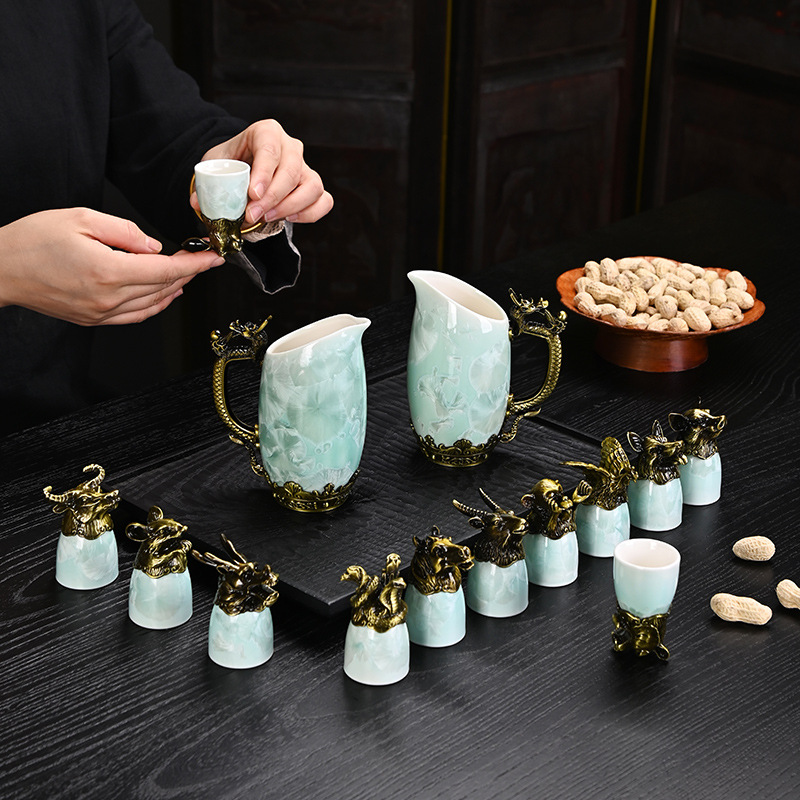 Bộ rượu hoàng đạo kết tinh cao cấp phong cách Trung Quốc gốm sứ trắng cốc rượu tinh thần cốc đựng rượu nhà sáng tạo