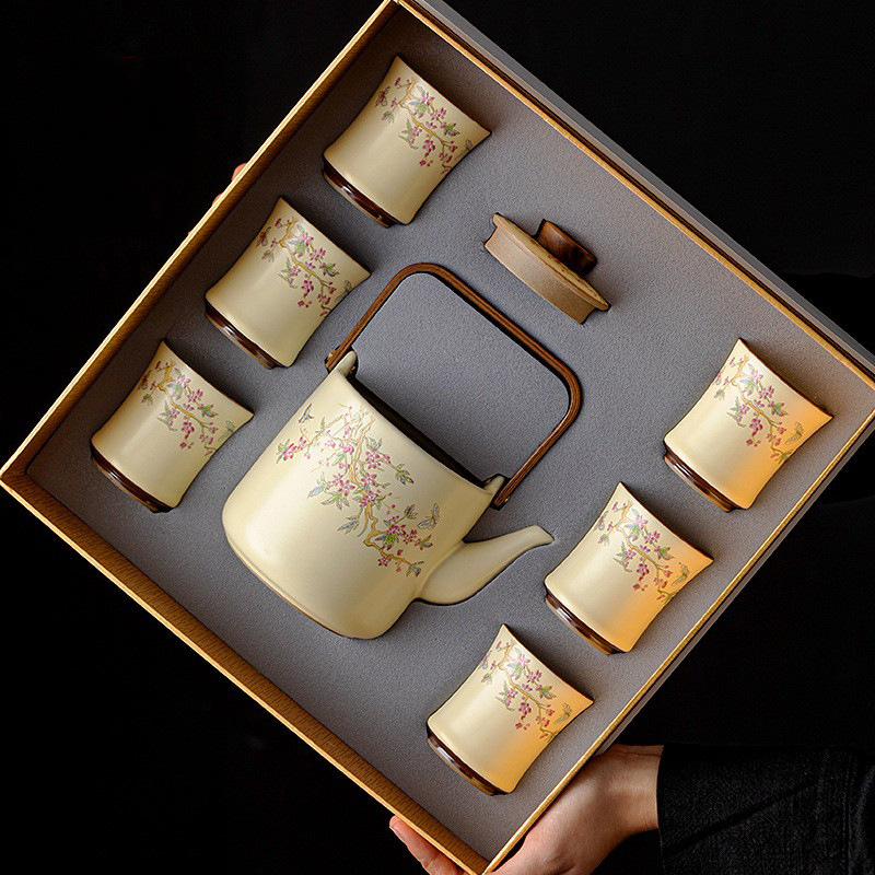 Bộ ấm trà Kung Fu gốm sứ Ru Kiln gia dụng nhỏ cao cấp sang trọng nhẹ ấm chén trà quà tặng doanh nghiệp quà tặng bán buôn