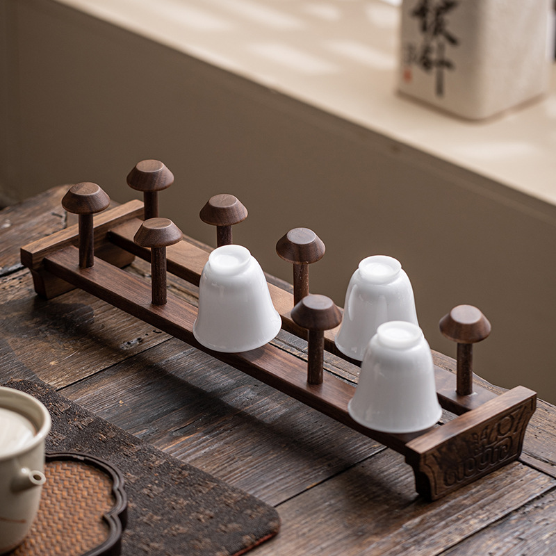 Giá đựng cốc trà gỗ óc chó phụ kiện trà đạo bằng gỗ nguyên khối bộ trà gia dụng cốc phơi kungfu phụ kiện đựng đồ thoát nước