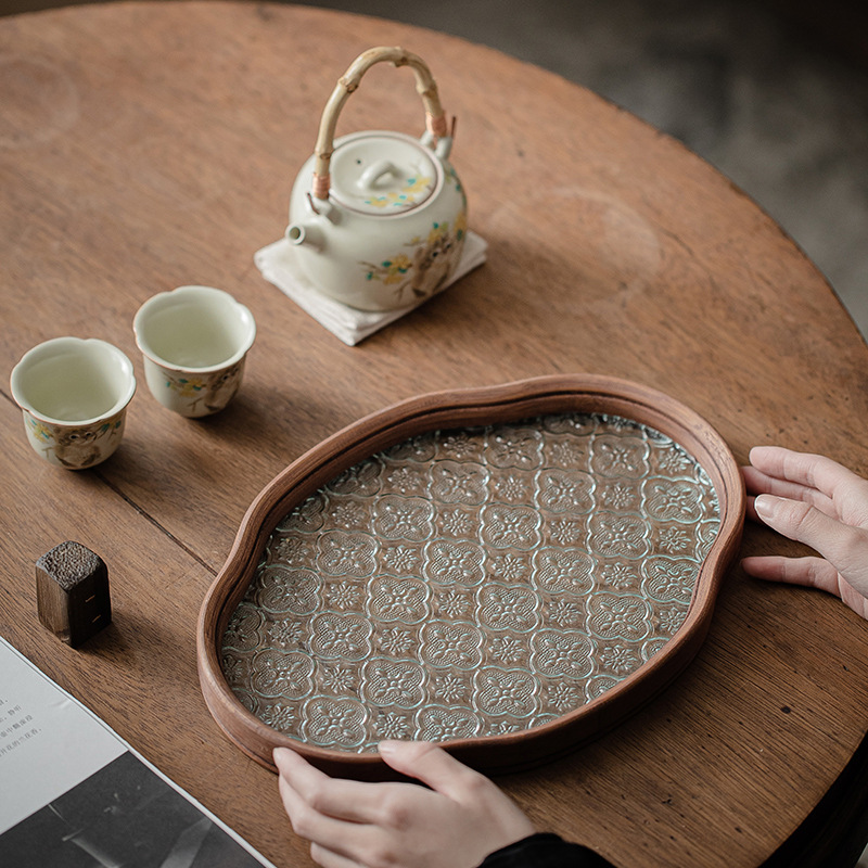 Khay pha khô thủy tinh hoa Thu hải đường, khay pha trà loại nhỏ, khay đựng trà, khay đựng trà, khay đựng trà, khay đựng hoa quả khô, khay đựng đồ