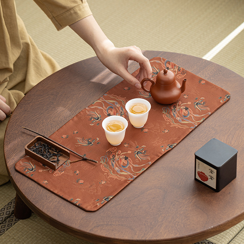 Vải trải bàn cao cấp phong cách Trung Quốc vải lót bàn cao cấp sợi mây thơm polyester phụ kiện trà đạo vải phong cách cổ điển hai mặt