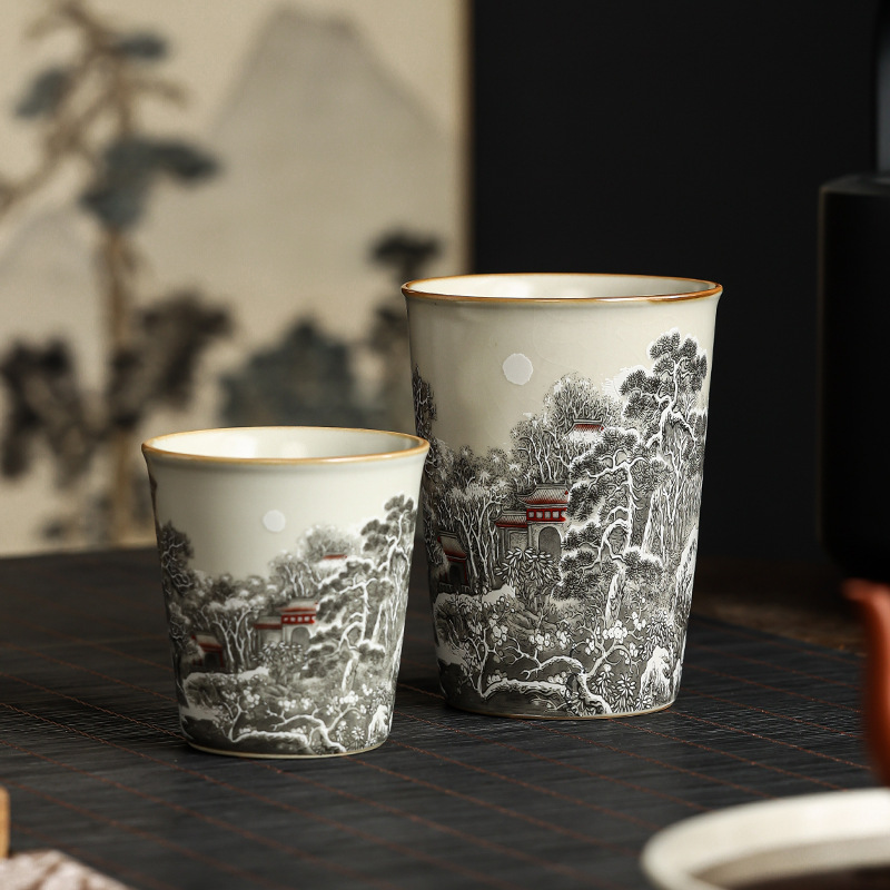 Văn hóa và sáng tạo Cốc phong cảnh tuyết Ruyao Cốc nước gốm sứ đặc biệt Cốc cầm tay sáng tạo Quà tặng sự kiện Quà tặng lưu niệm