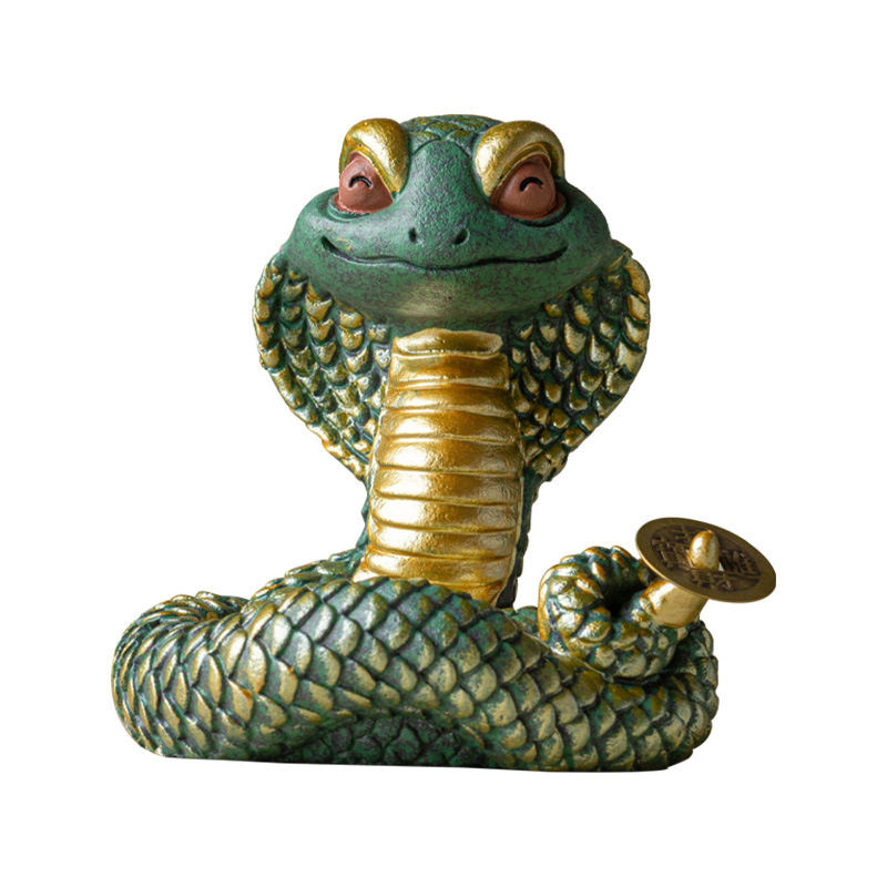 Đồ trang trí sáng tạo rắn vua kính đá xanh, đồ trang trí nhỏ để bàn gia dụng, đồ trang trí điêu khắc đá vi cảnh cây cảnh, một chiếc