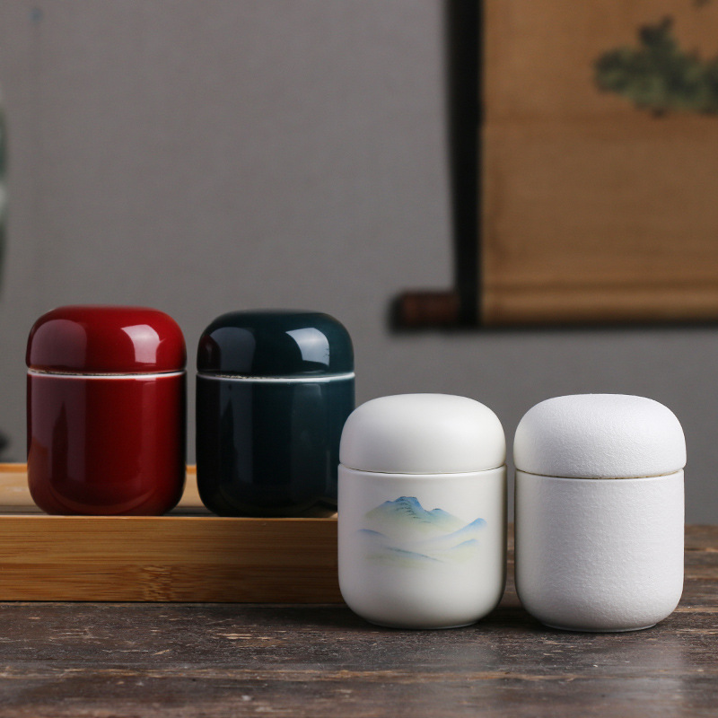Bình mini đơn giản, bình trà cỡ nhỏ, gốm sứ sáng tạo màu tinh khiết, bình kín, bao bì đựng trà