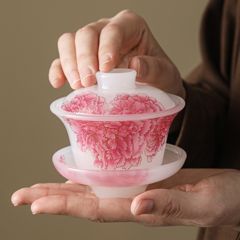 Bộ trà men màu hồng, tách trà sứ men ngọc, bộ trà kungfu văn phòng gia dụng cao cấp tinh tế, cốc chủ nhân pha trà