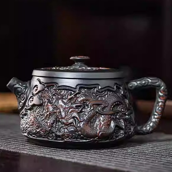 Ấm trà Fengming bằng gốm tím ấm đơn ấm đất sét màu tím nước xây nổi thủ công ấm trà cao cấp Xishi dụng cụ trà Kung Fu ấm cầm tay