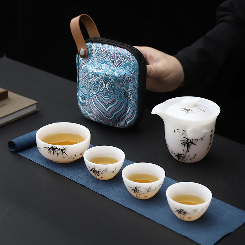 Dehua Sứ Trắng Béo Cừu Ngọc [Guo Zhibao] Ngọc Băng Sứ Vẽ Tay Mực Tre Men Du Lịch Bộ Đèn Sang Trọng Cao Cấp