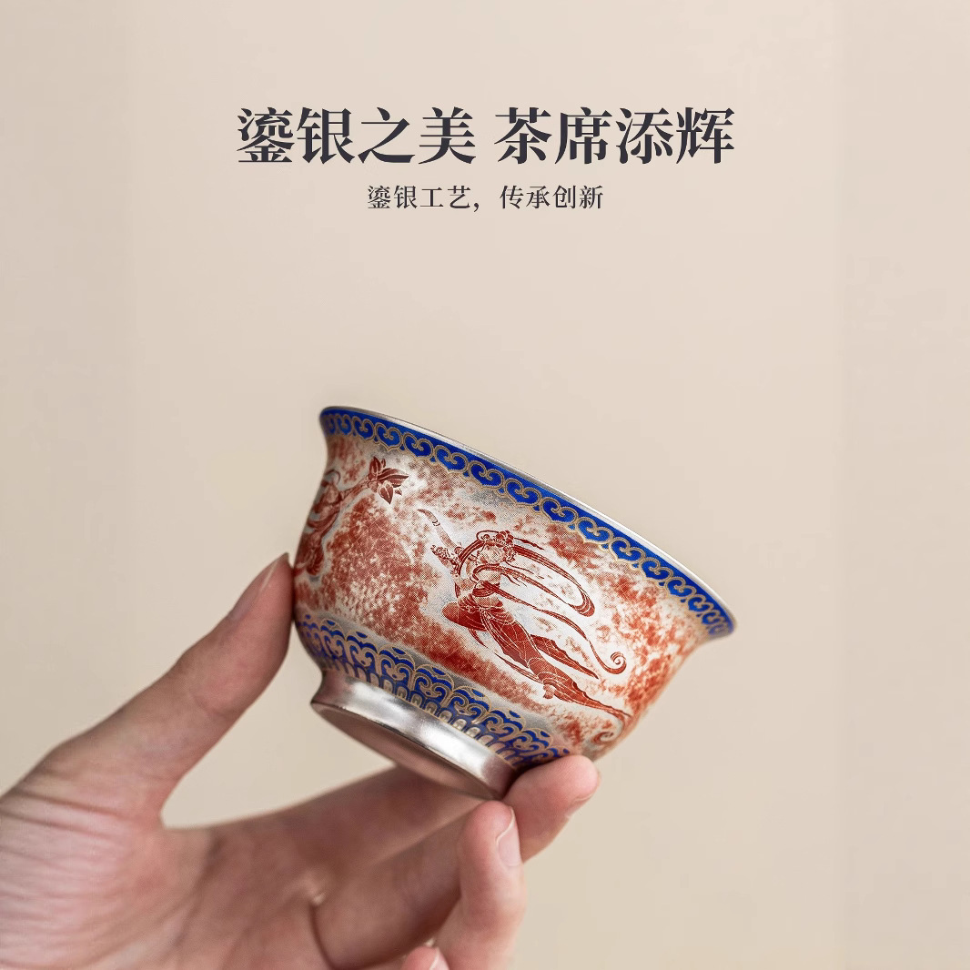 Phong cách Trung Hoa Đôn Hoàng mạ vàng bạc cốc trà gốm sứ cao cấp cốc trà chủ cốc trà cá nhân uống tay cốc hộp quà tặng