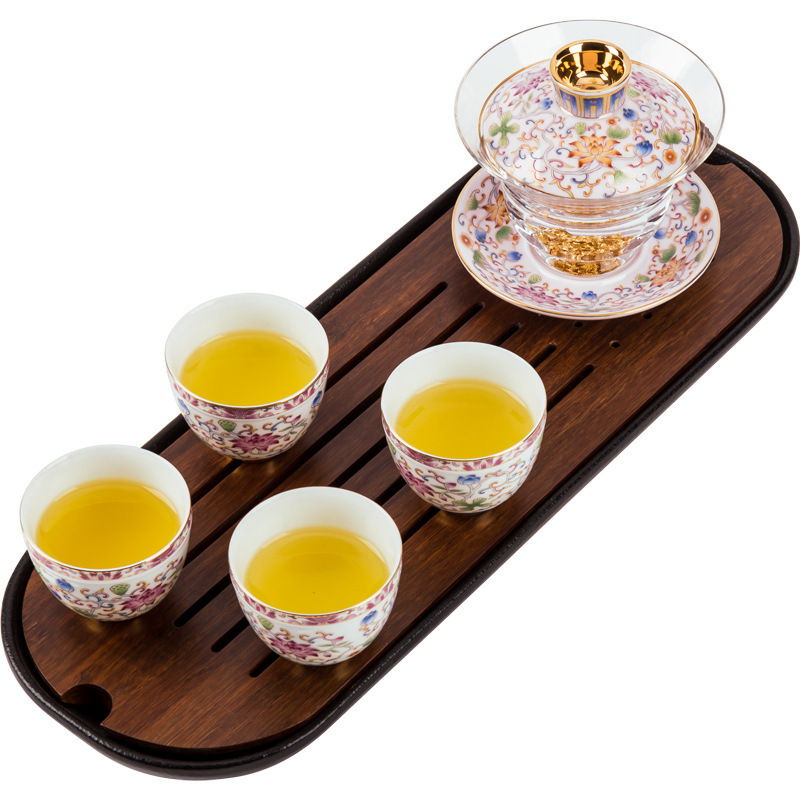 Bộ dụng cụ trà Kung Fu có nắp thủy tinh tráng men gia dụng ấm trà tam tài trong suốt dày chịu nhiệt