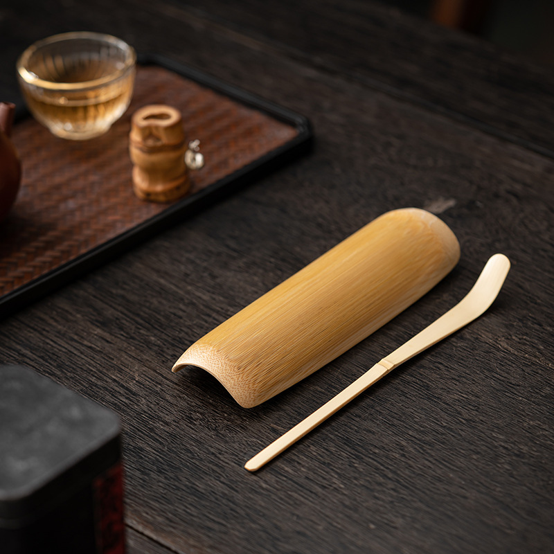 Bộ trà đạo hai món trà đạo bằng tre, Bộ Trà Hoa sen, phụ kiện trà đạo, khăn trà, thìa trà, phụ kiện trà