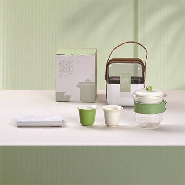 Bộ ấm chén du lịch chống nóng, thiết kế đơn giản sáng tạo, một ấm hai chén, dùng được cho nhà và ngoài trời, dành cho lễ hội Đoan Ngọ.