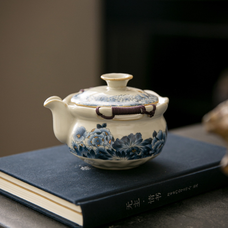 Ấm cầm tay Ru Kiln Jin Wanhua Ấm áp Xi Shi cỡ lớn, bát pha trà gia dụng chống bỏng, dụng cụ pha trà Kung Fu cao cấp