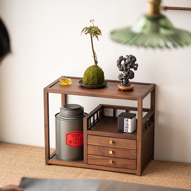 Giá để bàn bằng Gỗ Óc Chó, Giá đựng trà nhỏ, hộp Bánh trà gỗ nguyên khối, phòng trà phòng khách, tủ đựng đồ Bogu