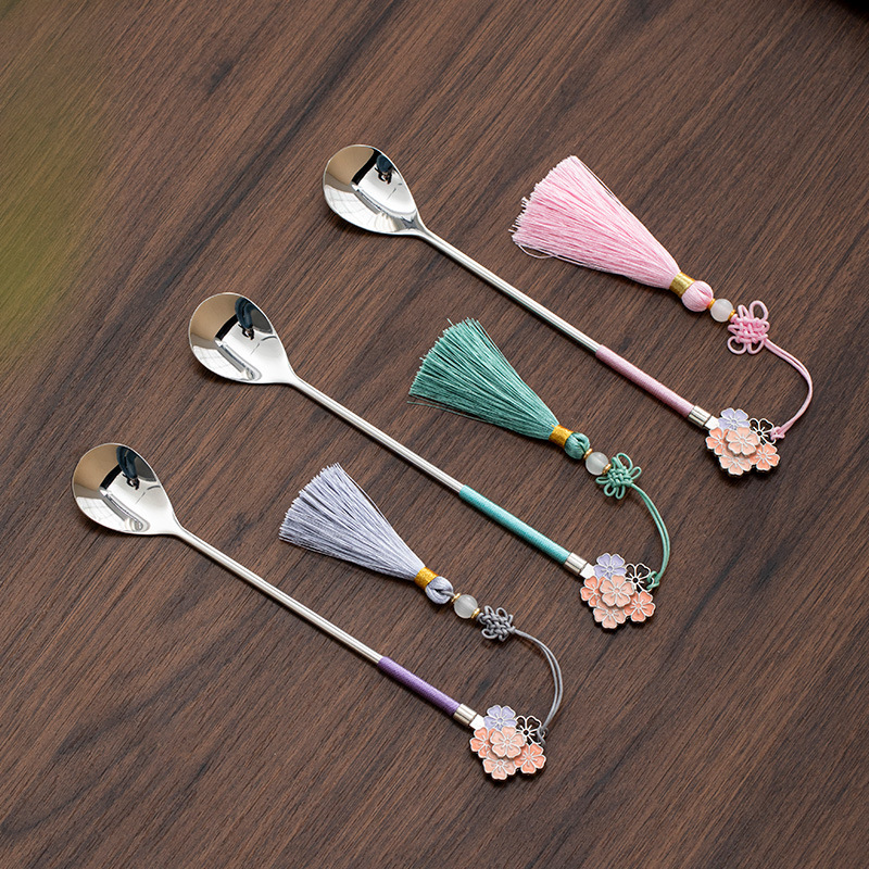 Muỗng cà phê inox 304 Muỗng hoa anh đào cán dài Mặt dây chuyền thìa nhỏ dễ thương sáng tạo Muỗng món tráng miệng instagram Muỗng khuấy