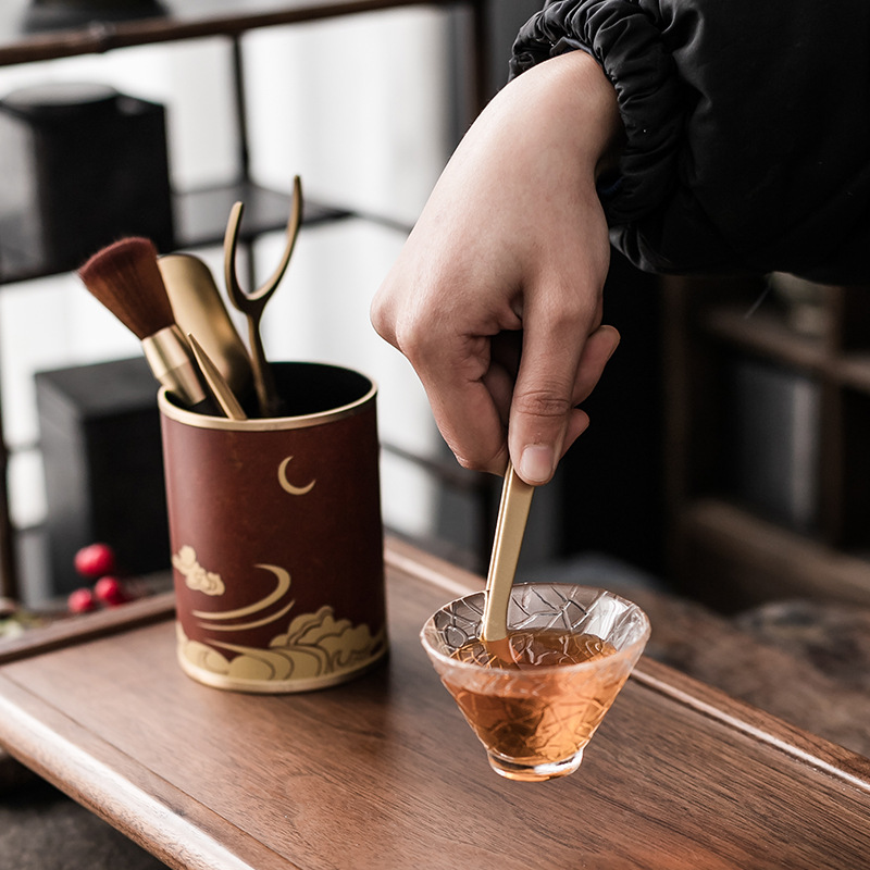 Phụ kiện Bộ Trà Công Phu sáu quý ông trà đạo bằng đồng sơn mài Hộp đựng bút văn phòng Bộ trà đạo Bộ dụng cụ pha trà