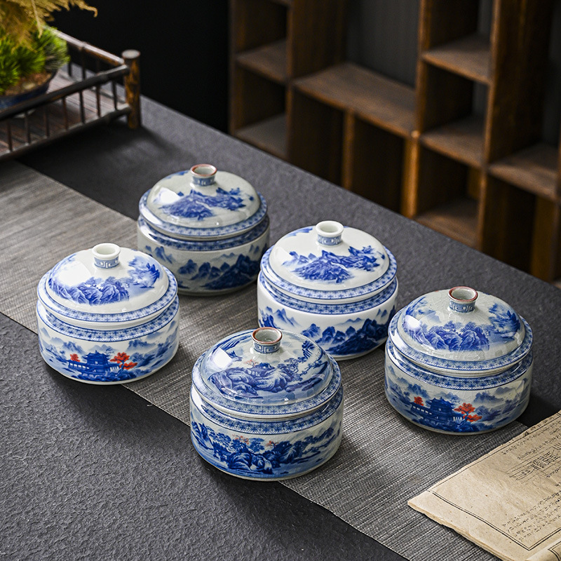 Bể trà Jingdezhen, bể kín, sứ trắng xanh, gốm sứ cổ, bể bảo quản chống ẩm, kho trà xanh giá trị cao, bán buôn