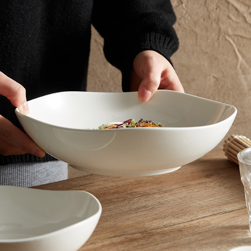 Bát và đĩa sứ Dehua dùng trong nhà, mẫu mới cao cấp 2025, dành cho câu lạc bộ, khách sạn, nhà hàng, bát salad kiểu sóng, bát súp mì kiểu Nhật