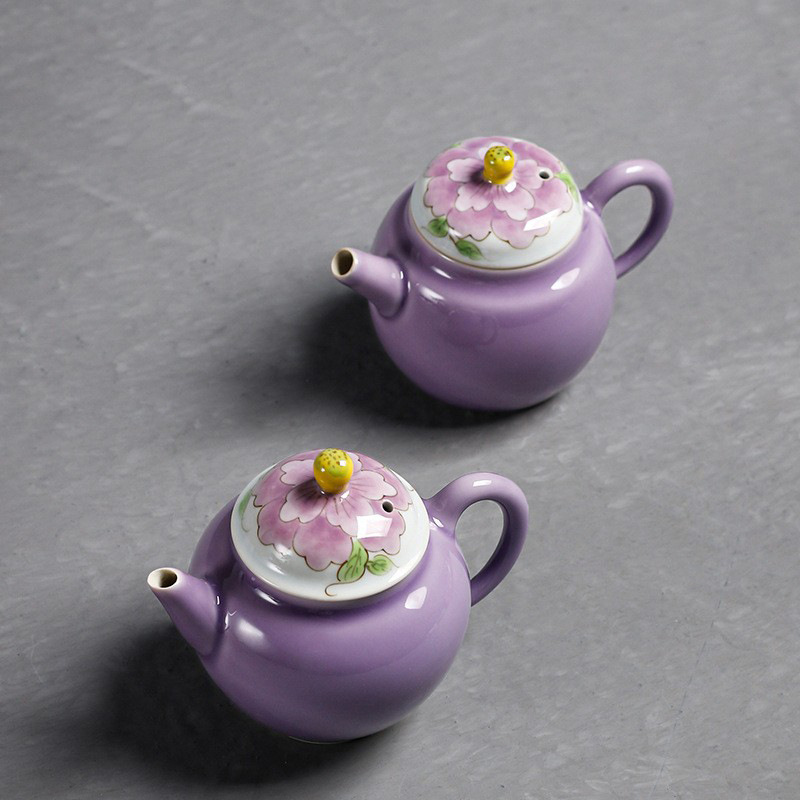 Ấm trà màu tím dâm bụt vẽ tay, ấm trà nhỏ, quà tặng, gốm sứ thủ công, ấm trà Kung Fu cổ, ấm trà chống bỏng