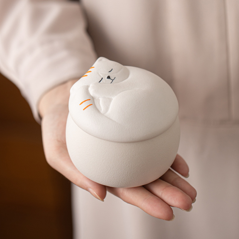 Hộp đựng trà gốm sứ dễ thương mèo, hộp kín chống ẩm, hộp đựng trà du lịch cỡ nhỏ cầm tay, hộp đựng trà