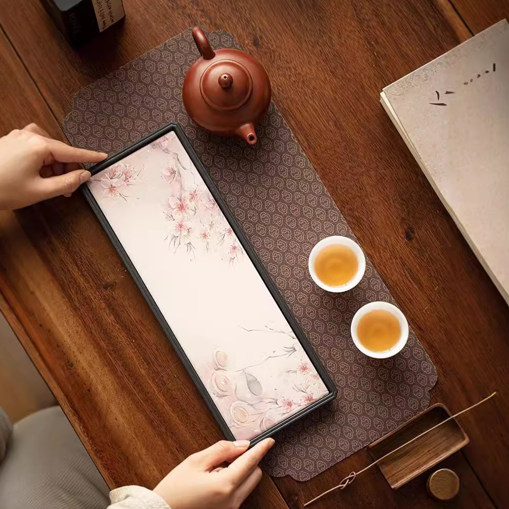 Khay pha khô hoa đào khay trà nhỏ hình vuông dài đơn giản mini kiểu Trung Quốc khay trà hút nước sáng tạo khay thoát nước gia dụng