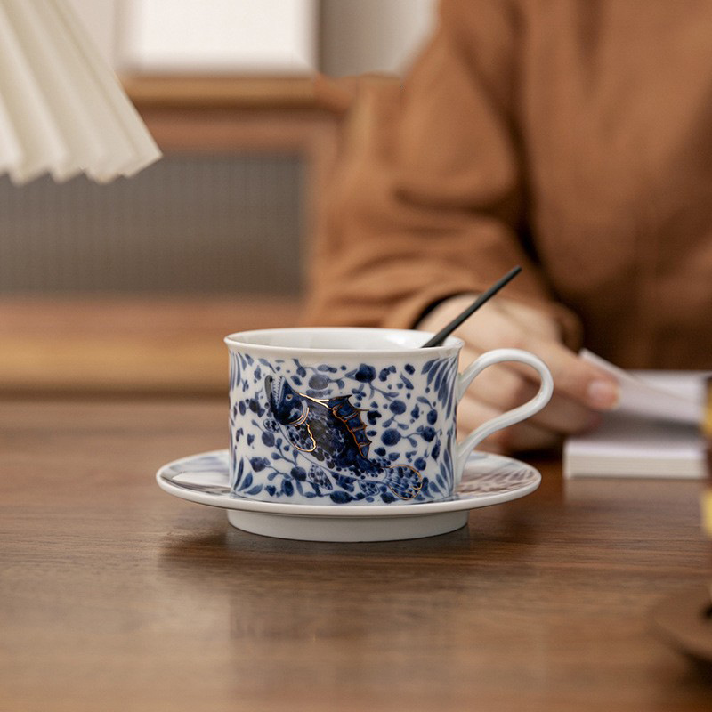 Cốc cà phê xanh trắng cốc gốm sứ tinh xảo cao cấp cốc chủ nhân nữ cốc trà gia dụng bộ đĩa cốc cổ điển