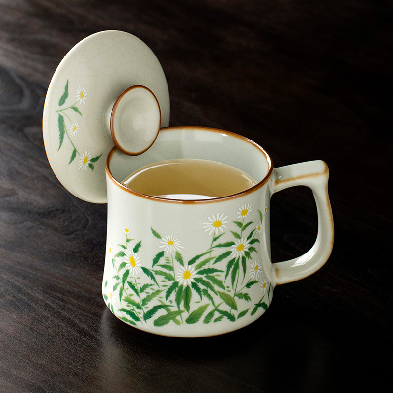 Cốc pha trà gốm hoa cúc nhỏ Ru Kiln cốc uống trà dung tích lớn cốc chuyên dụng cá nhân văn phòng gia dụng