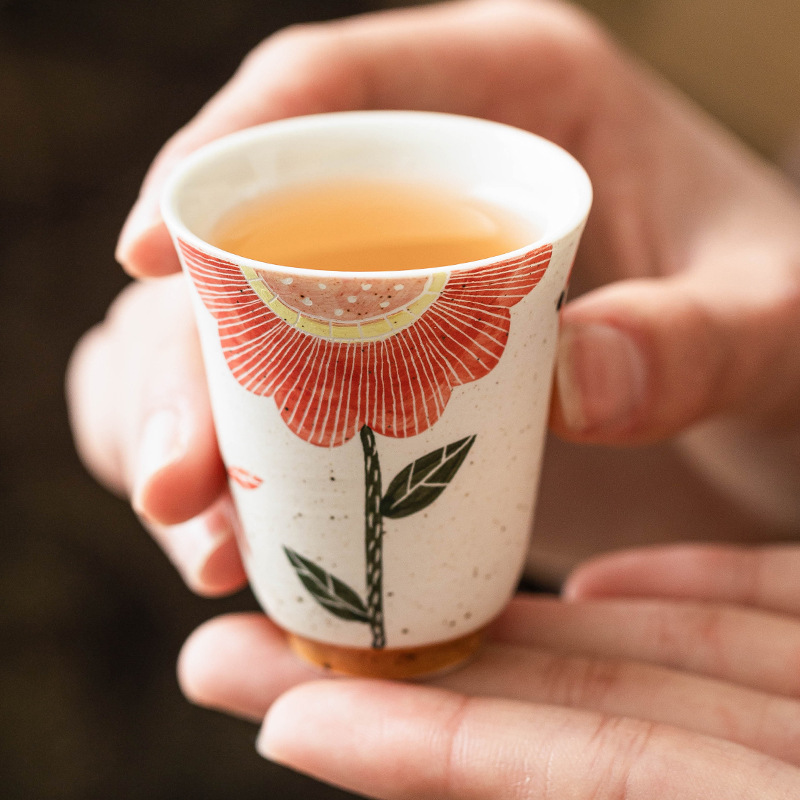 Chén trà hương gốm sứ chạm khắc màu hồng, cốc chủ nhân đãi khách gia dụng, cốc cao cấp đơn, bộ trà kungfu, chén trà